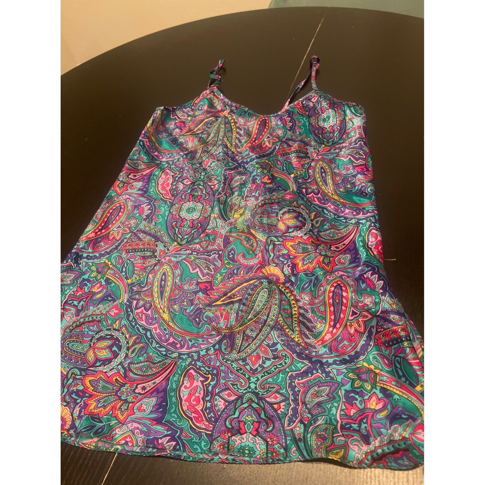 Vintage California Dynasty‎ Floral Paisley Slip Lingerie Teal Purple Small EUC